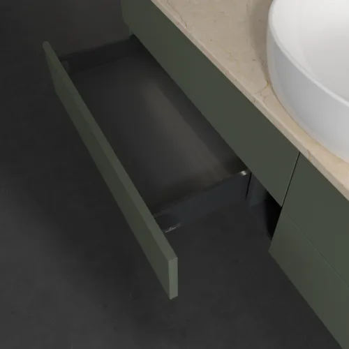 VILLEROY BOCH Antao Waschbeckenunterschrank, mit Beleuchtung, 4 Auszüge, 1600 x 360 x 500 mm, Front ohne Struktur, Leaf Green Matt Lacquer / Botticino #L25013HL, Bild 6