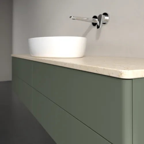 VILLEROY BOCH Antao Waschbeckenunterschrank, mit Beleuchtung, 4 Auszüge, 1600 x 360 x 500 mm, Front ohne Struktur, Leaf Green Matt Lacquer / Botticino #L25013HL, Bild 5