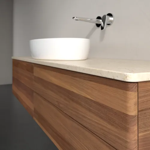 Bild von VILLEROY BOCH Antao Waschbeckenunterschrank, mit Beleuchtung, 4 Auszüge, 1600 x 360 x 500 mm, Front ohne Struktur, Warm Walnut / Botticino #L25013HM