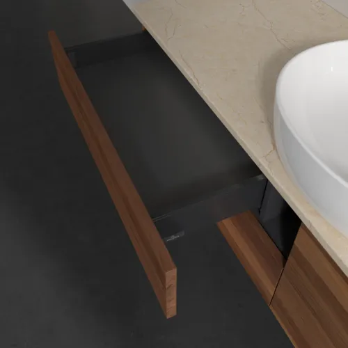 Bild von VILLEROY BOCH Antao Waschbeckenunterschrank, mit Beleuchtung, 4 Auszüge, 1600 x 360 x 500 mm, Front ohne Struktur, Warm Walnut / Botticino #L25013HM