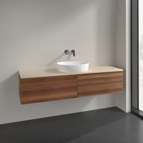 Bild von VILLEROY BOCH Antao Waschbeckenunterschrank, mit Beleuchtung, 4 Auszüge, 1600 x 360 x 500 mm, Front ohne Struktur, Warm Walnut / Botticino #L25013HM