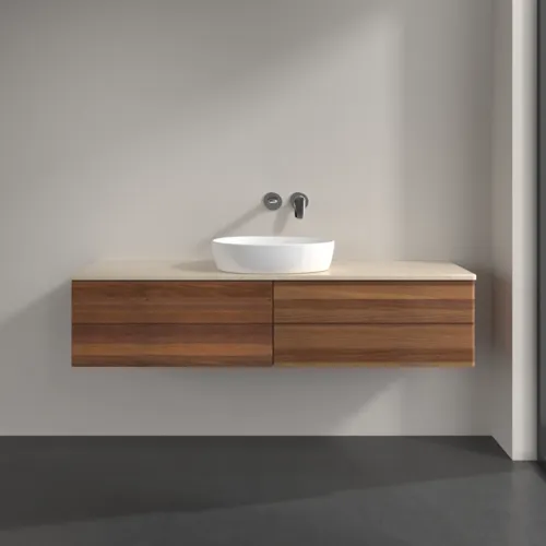 Bild von VILLEROY BOCH Antao Waschbeckenunterschrank, mit Beleuchtung, 4 Auszüge, 1600 x 360 x 500 mm, Front ohne Struktur, Warm Walnut / Botticino #L25013HM