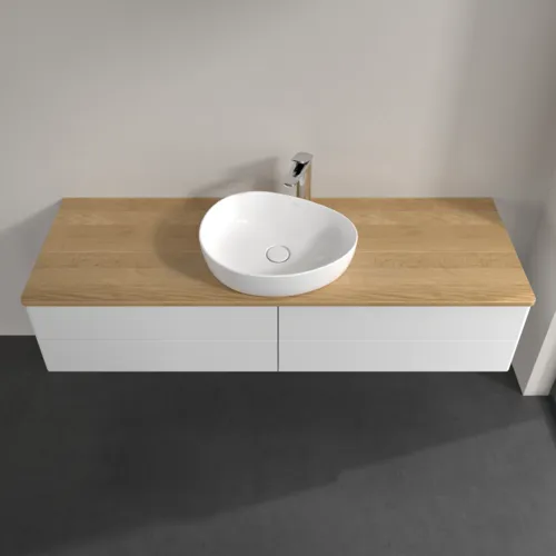 Bild von VILLEROY BOCH Antao Waschbeckenunterschrank, mit Beleuchtung, 4 Auszüge, 1600 x 360 x 500 mm, Front ohne Struktur, Glossy White Lacquer / Honey Oak #L25051GF