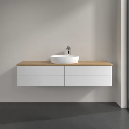 Bild von VILLEROY BOCH Antao Waschbeckenunterschrank, mit Beleuchtung, 4 Auszüge, 1600 x 360 x 500 mm, Front ohne Struktur, Glossy White Lacquer / Honey Oak #L25051GF