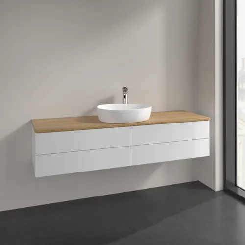 Bild von VILLEROY BOCH Antao Waschbeckenunterschrank, mit Beleuchtung, 4 Auszüge, 1600 x 360 x 500 mm, Front ohne Struktur, Glossy White Lacquer / Honey Oak #L25051GF