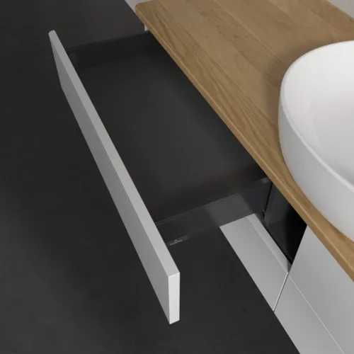 Bild von VILLEROY BOCH Antao Waschbeckenunterschrank, mit Beleuchtung, 4 Auszüge, 1600 x 360 x 500 mm, Front ohne Struktur, Glossy White Lacquer / Honey Oak #L25051GF