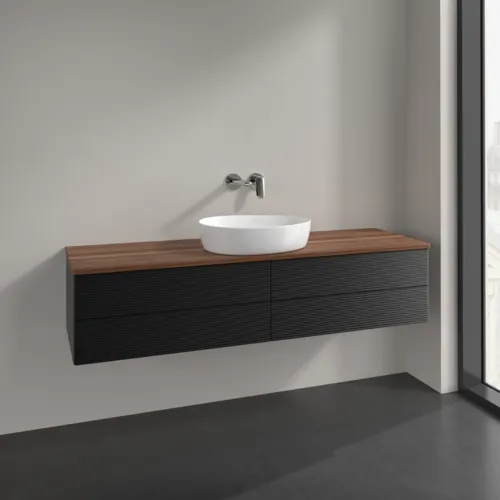 Bild von VILLEROY BOCH Antao Waschbeckenunterschrank, mit Beleuchtung, 4 Auszüge, 1600 x 360 x 500 mm, Front mit Struktur, Black Matt Lacquer / Warm Walnut #L25112PD