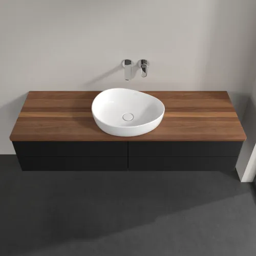 Bild von VILLEROY BOCH Antao Waschbeckenunterschrank, mit Beleuchtung, 4 Auszüge, 1600 x 360 x 500 mm, Front mit Struktur, Black Matt Lacquer / Warm Walnut #L25112PD
