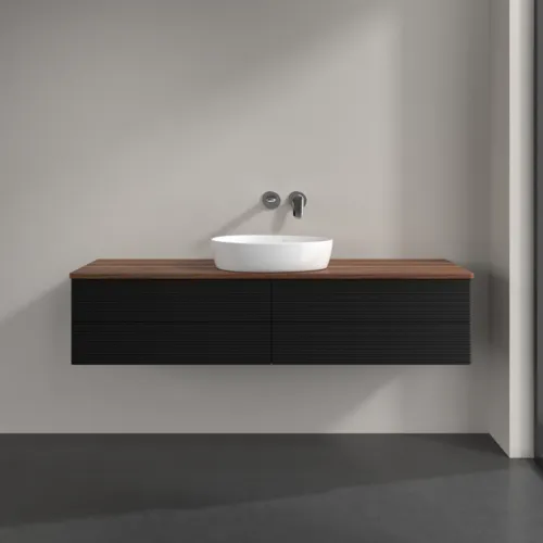 Bild von VILLEROY BOCH Antao Waschbeckenunterschrank, mit Beleuchtung, 4 Auszüge, 1600 x 360 x 500 mm, Front mit Struktur, Black Matt Lacquer / Warm Walnut #L25112PD