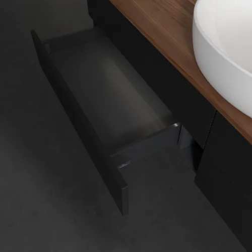 Bild von VILLEROY BOCH Antao Waschbeckenunterschrank, mit Beleuchtung, 4 Auszüge, 1600 x 360 x 500 mm, Front mit Struktur, Black Matt Lacquer / Warm Walnut #L25112PD