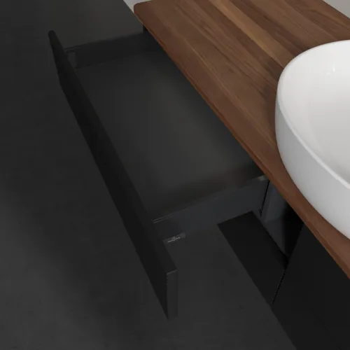 Bild von VILLEROY BOCH Antao Waschbeckenunterschrank, mit Beleuchtung, 4 Auszüge, 1600 x 360 x 500 mm, Front mit Struktur, Black Matt Lacquer / Warm Walnut #L25112PD
