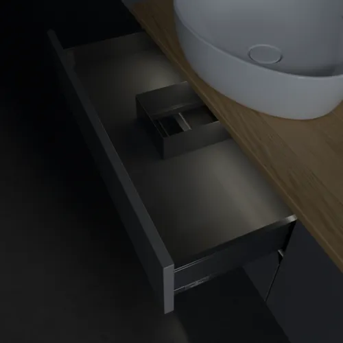 Bild von VILLEROY BOCH Antao Waschbeckenunterschrank, mit Beleuchtung, 4 Auszüge, 1600 x 360 x 500 mm, Front ohne Struktur, Anthracite Matt Lacquer / Honey Oak #L26011GK