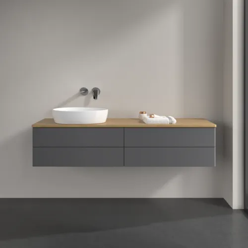 Bild von VILLEROY BOCH Antao Waschbeckenunterschrank, mit Beleuchtung, 4 Auszüge, 1600 x 360 x 500 mm, Front ohne Struktur, Anthracite Matt Lacquer / Honey Oak #L26011GK