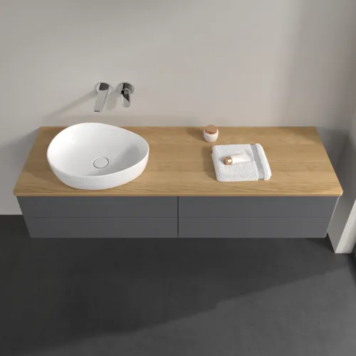 Bild von VILLEROY BOCH Antao Waschbeckenunterschrank, mit Beleuchtung, 4 Auszüge, 1600 x 360 x 500 mm, Front ohne Struktur, Anthracite Matt Lacquer / Honey Oak #L26011GK