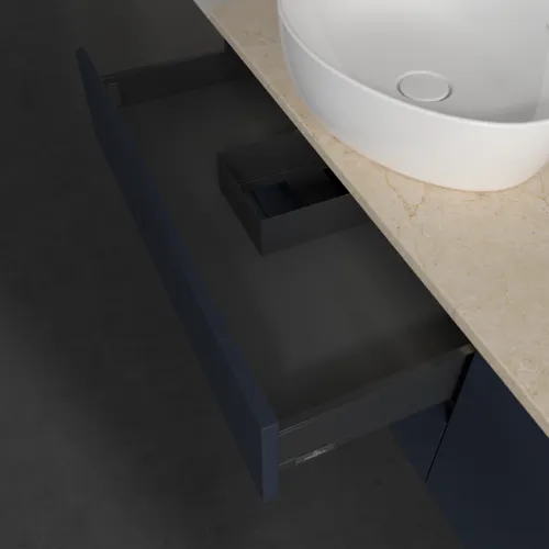 Bild von VILLEROY BOCH Antao Waschbeckenunterschrank, mit Beleuchtung, 4 Auszüge, 1600 x 360 x 500 mm, Front ohne Struktur, Midnight Blue Matt Lacquer / Botticino #L28053HG