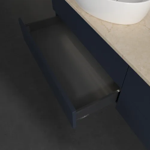 Bild von VILLEROY BOCH Antao Waschbeckenunterschrank, mit Beleuchtung, 4 Auszüge, 1600 x 360 x 500 mm, Front ohne Struktur, Midnight Blue Matt Lacquer / Botticino #L28053HG