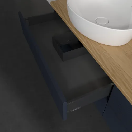 Bild von VILLEROY BOCH Antao Waschbeckenunterschrank, mit Beleuchtung, 4 Auszüge, 1600 x 360 x 500 mm, Front mit Struktur, Midnight Blue Matt Lacquer / Honey Oak #L28151HG
