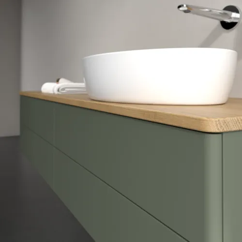VILLEROY BOCH Antao Waschbeckenunterschrank, mit Beleuchtung, 4 Auszüge, 1600 x 360 x 500 mm, Front ohne Struktur, Leaf Green Matt Lacquer / Honey Oak #L27011HL, Bild 5
