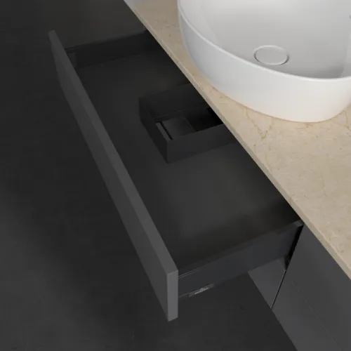 Bild von VILLEROY BOCH Antao Waschbeckenunterschrank, mit Beleuchtung, 4 Auszüge, 1600 x 360 x 500 mm, Front ohne Struktur, Anthracite Matt Lacquer / Botticino #L28053GK