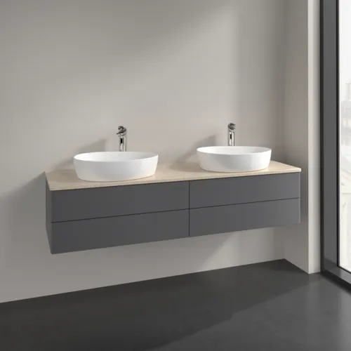 Bild von VILLEROY BOCH Antao Waschbeckenunterschrank, mit Beleuchtung, 4 Auszüge, 1600 x 360 x 500 mm, Front ohne Struktur, Anthracite Matt Lacquer / Botticino #L28053GK