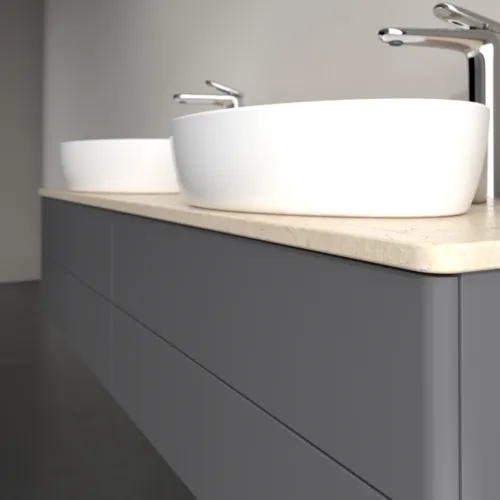 Bild von VILLEROY BOCH Antao Waschbeckenunterschrank, mit Beleuchtung, 4 Auszüge, 1600 x 360 x 500 mm, Front ohne Struktur, Anthracite Matt Lacquer / Botticino #L28053GK