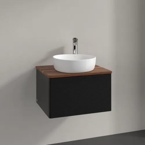 Bild von VILLEROY BOCH Antao Waschbeckenunterschrank, mit Beleuchtung, 1 Auszug, 600 x 360 x 500 mm, Front mit Struktur, Black Matt Lacquer / Warm Walnut #L29152PD