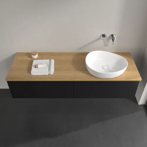 Bild von VILLEROY BOCH Antao Waschbeckenunterschrank, mit Beleuchtung, 4 Auszüge, 1600 x 360 x 500 mm, Front ohne Struktur, Black Matt Lacquer / Honey Oak #L27011PD