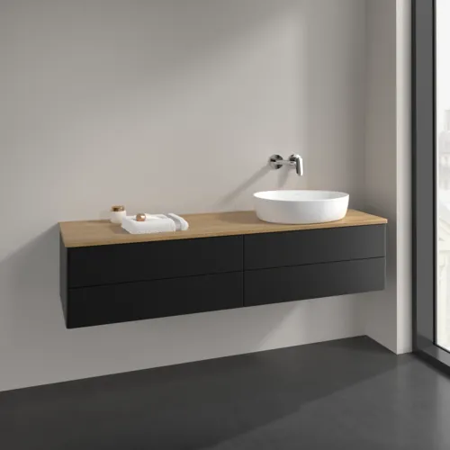 Bild von VILLEROY BOCH Antao Waschbeckenunterschrank, mit Beleuchtung, 4 Auszüge, 1600 x 360 x 500 mm, Front ohne Struktur, Black Matt Lacquer / Honey Oak #L27011PD