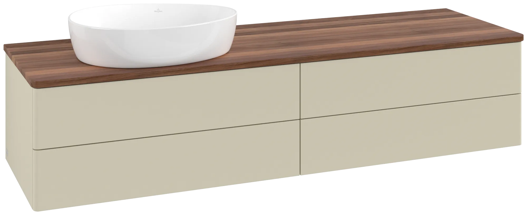 Зображення з  VILLEROY BOCH Antao Vanity unit, with lighting, 4 pull-out compartments, 1600 x 360 x 500 mm, Front without structure, Silk Grey Matt Lacquer / Warm Walnut #L26012HJ