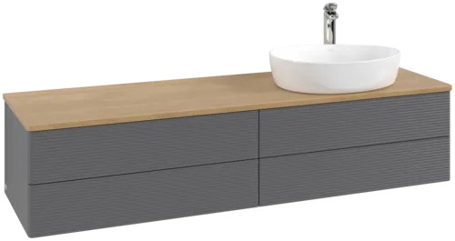 Зображення з  VILLEROY BOCH Antao Vanity unit, with lighting, 4 pull-out compartments, 1600 x 360 x 500 mm, Front with grain texture, Anthracite Matt Lacquer / Honey Oak #L27151GK