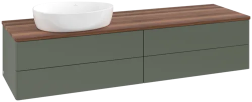 Зображення з  VILLEROY BOCH Antao Vanity unit, with lighting, 4 pull-out compartments, 1600 x 360 x 500 mm, Front without structure, Leaf Green Matt Lacquer / Warm Walnut #L26012HL