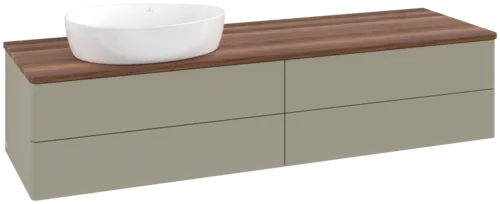 Зображення з  VILLEROY BOCH Antao Vanity unit, with lighting, 4 pull-out compartments, 1600 x 360 x 500 mm, Front without structure, Stone Grey Matt Lacquer / Warm Walnut #L26012HK
