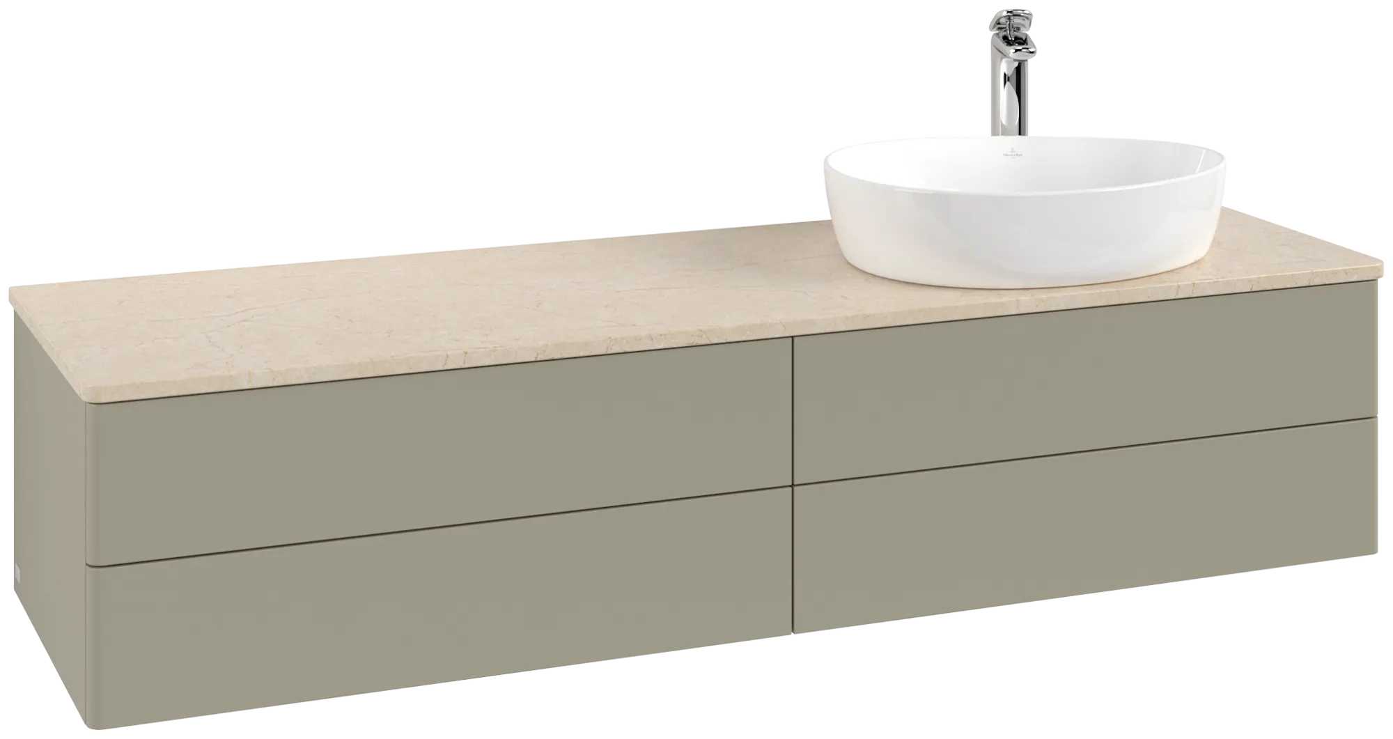 Зображення з  VILLEROY BOCH Antao Vanity unit, with lighting, 4 pull-out compartments, 1600 x 360 x 500 mm, Front without structure, Stone Grey Matt Lacquer / Botticino #L27053HK