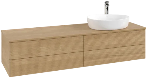 Зображення з  VILLEROY BOCH Antao Vanity unit, with lighting, 4 pull-out compartments, 1600 x 360 x 500 mm, Front with grain texture, Honey Oak / Honey Oak #L27151HN