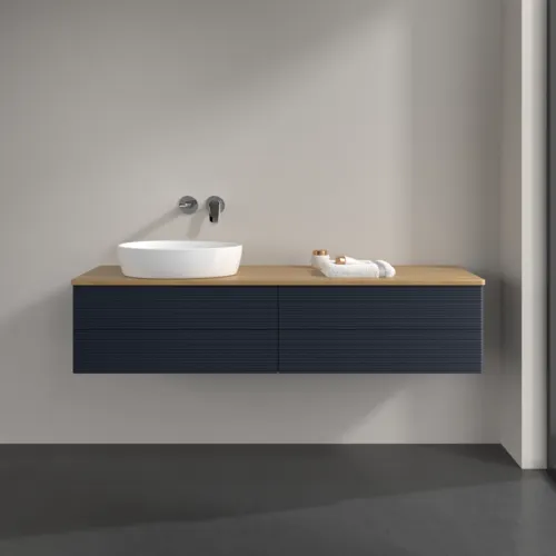 Bild von VILLEROY BOCH Antao Waschbeckenunterschrank, mit Beleuchtung, 4 Auszüge, 1600 x 360 x 500 mm, Front mit Struktur, Midnight Blue Matt Lacquer / Honey Oak #L26111HG
