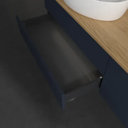 Bild von VILLEROY BOCH Antao Waschbeckenunterschrank, mit Beleuchtung, 4 Auszüge, 1600 x 360 x 500 mm, Front mit Struktur, Midnight Blue Matt Lacquer / Honey Oak #L26111HG