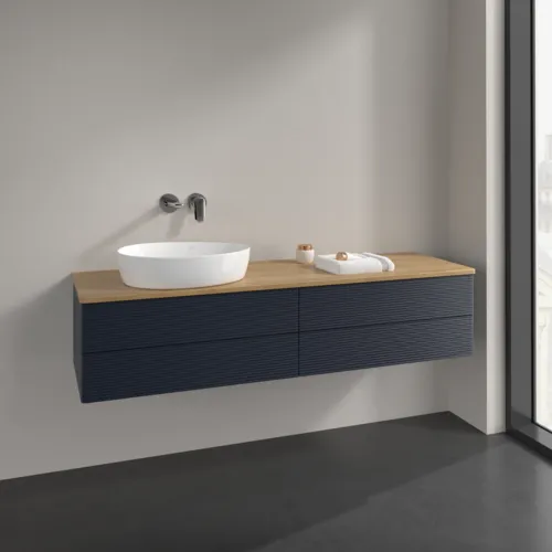 Bild von VILLEROY BOCH Antao Waschbeckenunterschrank, mit Beleuchtung, 4 Auszüge, 1600 x 360 x 500 mm, Front mit Struktur, Midnight Blue Matt Lacquer / Honey Oak #L26111HG