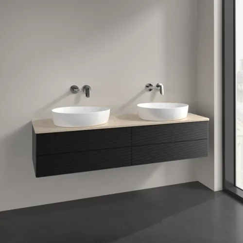 Bild von VILLEROY BOCH Antao Waschbeckenunterschrank, mit Beleuchtung, 4 Auszüge, 1600 x 360 x 500 mm, Front mit Struktur, Black Matt Lacquer / Botticino #L28113PD
