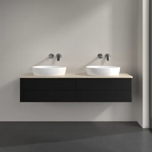 Bild von VILLEROY BOCH Antao Waschbeckenunterschrank, mit Beleuchtung, 4 Auszüge, 1600 x 360 x 500 mm, Front mit Struktur, Black Matt Lacquer / Botticino #L28113PD