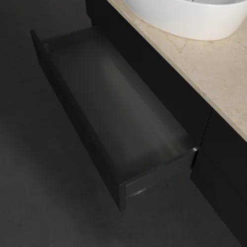 Bild von VILLEROY BOCH Antao Waschbeckenunterschrank, mit Beleuchtung, 4 Auszüge, 1600 x 360 x 500 mm, Front mit Struktur, Black Matt Lacquer / Botticino #L28113PD