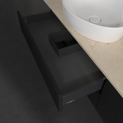 Bild von VILLEROY BOCH Antao Waschbeckenunterschrank, mit Beleuchtung, 4 Auszüge, 1600 x 360 x 500 mm, Front mit Struktur, Black Matt Lacquer / Botticino #L28113PD