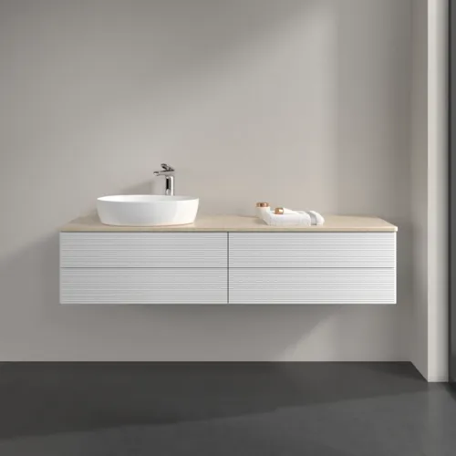 Bild von VILLEROY BOCH Antao Waschbeckenunterschrank, mit Beleuchtung, 4 Auszüge, 1600 x 360 x 500 mm, Front mit Struktur, Glossy White Lacquer / Botticino #L26153GF
