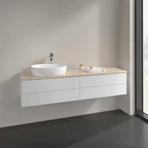Bild von VILLEROY BOCH Antao Waschbeckenunterschrank, mit Beleuchtung, 4 Auszüge, 1600 x 360 x 500 mm, Front mit Struktur, Glossy White Lacquer / Botticino #L26153GF