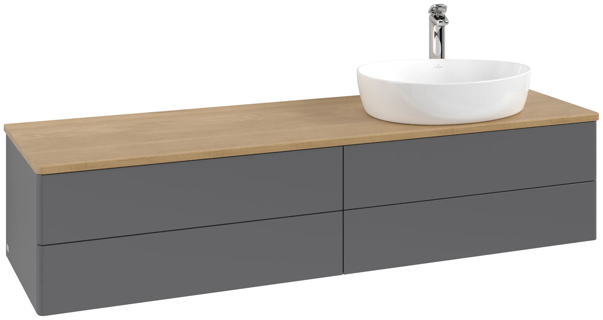 Зображення з  VILLEROY BOCH Antao Vanity unit, with lighting, 4 pull-out compartments, 1600 x 360 x 500 mm, Front without structure, Anthracite Matt Lacquer / Honey Oak #L27051GK