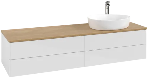 Зображення з  VILLEROY BOCH Antao Vanity unit, with lighting, 4 pull-out compartments, 1600 x 360 x 500 mm, Front without structure, Glossy White Lacquer / Honey Oak #L27051GF