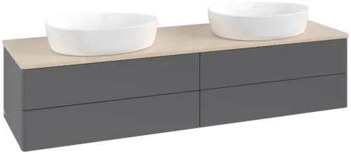 Зображення з  VILLEROY BOCH Antao Vanity unit, with lighting, 4 pull-out compartments, 1600 x 360 x 500 mm, Front without structure, Anthracite Matt Lacquer / Botticino #L28013GK