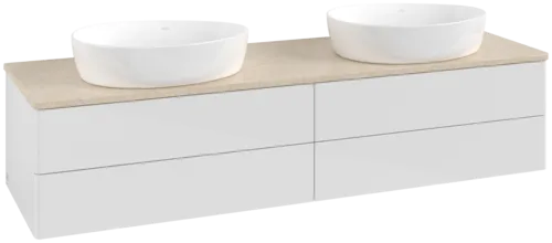 Зображення з  VILLEROY BOCH Antao Vanity unit, with lighting, 4 pull-out compartments, 1600 x 360 x 500 mm, Front without structure, Glossy White Lacquer / Botticino #L28013GF