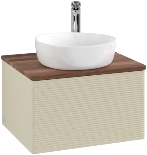 Зображення з  VILLEROY BOCH Antao Vanity unit, with lighting, 1 pull-out compartment, 600 x 360 x 500 mm, Front with grain texture, Silk Grey Matt Lacquer / Warm Walnut #L29152HJ