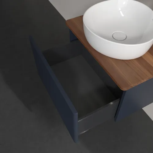 Bild von VILLEROY BOCH Antao Waschbeckenunterschrank, mit Beleuchtung, 1 Auszug, 600 x 360 x 500 mm, Front mit Struktur, Midnight Blue Matt Lacquer / Warm Walnut #L29152HG