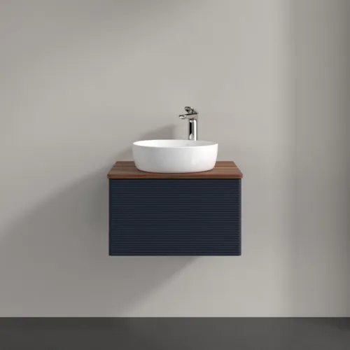 Bild von VILLEROY BOCH Antao Waschbeckenunterschrank, mit Beleuchtung, 1 Auszug, 600 x 360 x 500 mm, Front mit Struktur, Midnight Blue Matt Lacquer / Warm Walnut #L29152HG